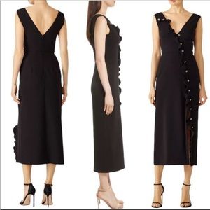 SALONI Black Dress Ruffled High Slit Cocktail Sexy 2